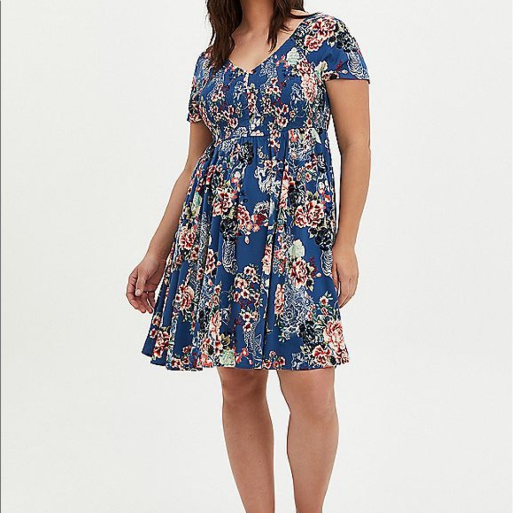 Torrid smocked skater dress -stretch challis